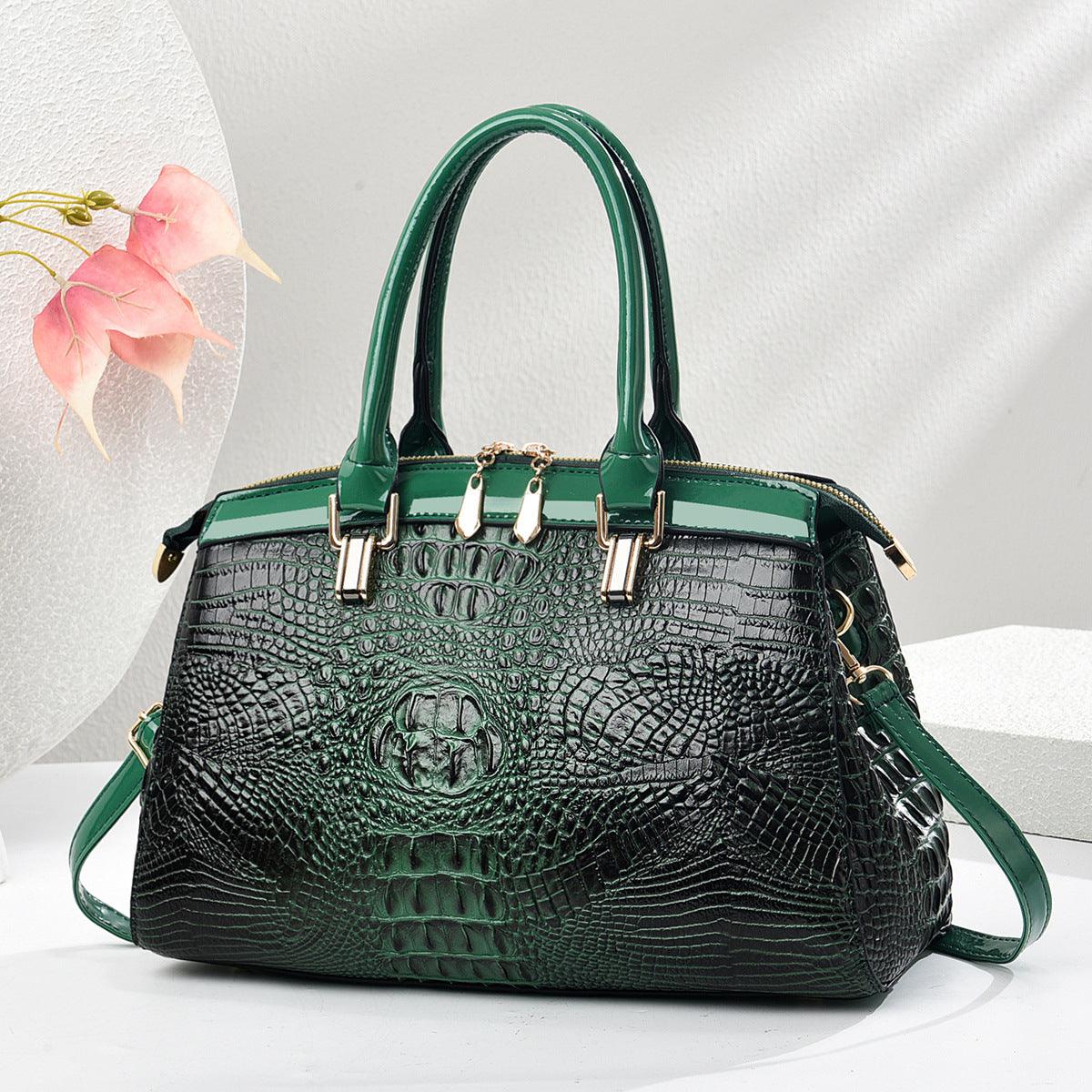 Women's Large-Capacity Patent Leather Commuter Handbag with Crocodile Pattern
