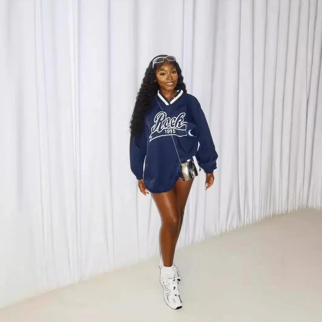 Women's Letter Print Color Block Loose Sweatshirt