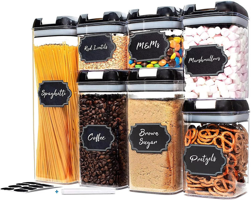 7-Piece Food Container Set – Stackable Kitchen Storage Containers with Lids (Black or White)