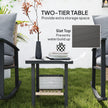 3 Pieces Bistro Set, Patio Wicker Furniture Set With Button Tufted Cushions, Rattan Rocking Chairs, Coffee Table, Gray