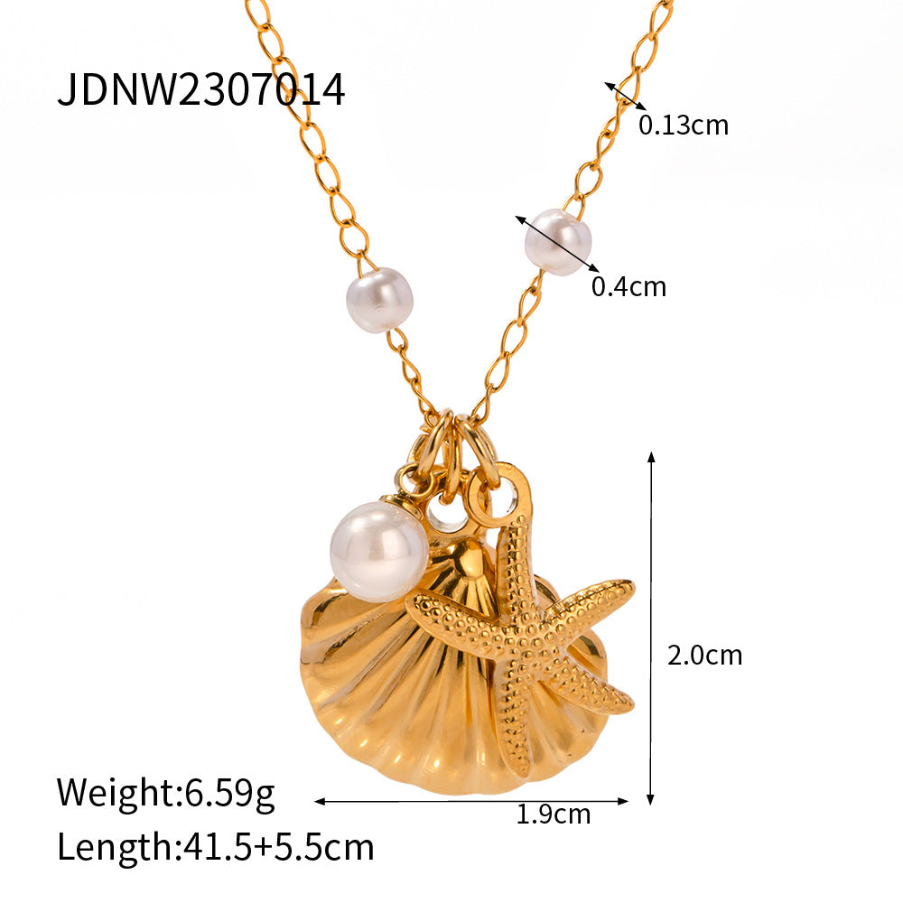 Stainless Steel Shell & Starfish Beach Necklace – Electroplated Clavicle Chain for Women (14 Styles)
