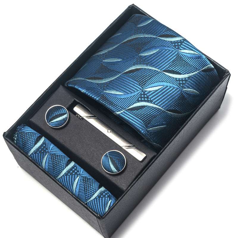 Men's Jacquard Woven Formal Tie Set – Rayon Arrow Necktie with Handkerchief, Tie Clip & Cufflinks | Canada & USA