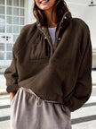 Women's Fashion Sweatshirt Fleece Stand Collar Zipper Pocket Top