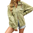 Perforated Coat Pocket Raglan Loose Jacket Women Denim