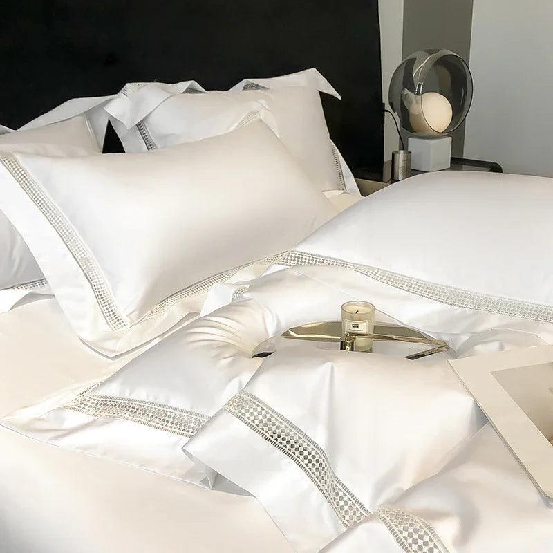 Long-staple Cotton Lace Four-piece Duvet Cover Bedding Set - Light Luxury