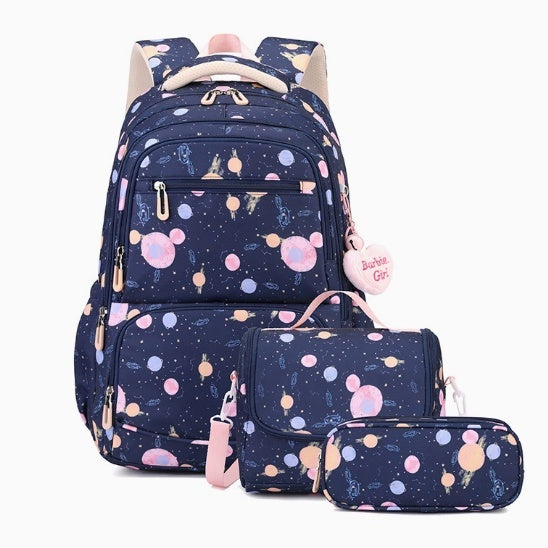 Girls Galaxy Backpack – Cartoon Print Campus School Bag (Backpack or 3-Piece Set)