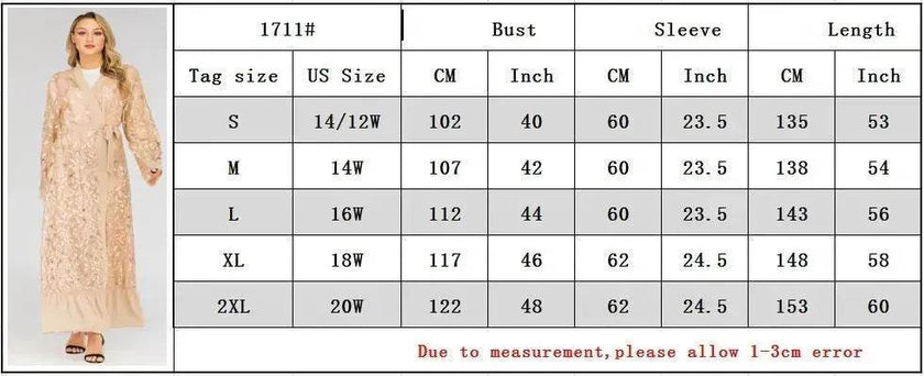Champagne Sequined Abaya Dress for Dubai Turkey Women Dubai Abaya Kimono