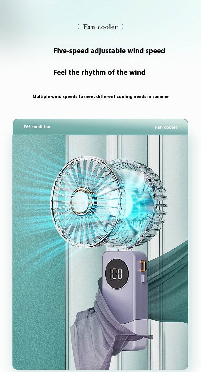 Handheld Fan Digital Display Hanging Neck Folding Charging