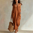 Elegant Casual Long Slip Dress With Pockets