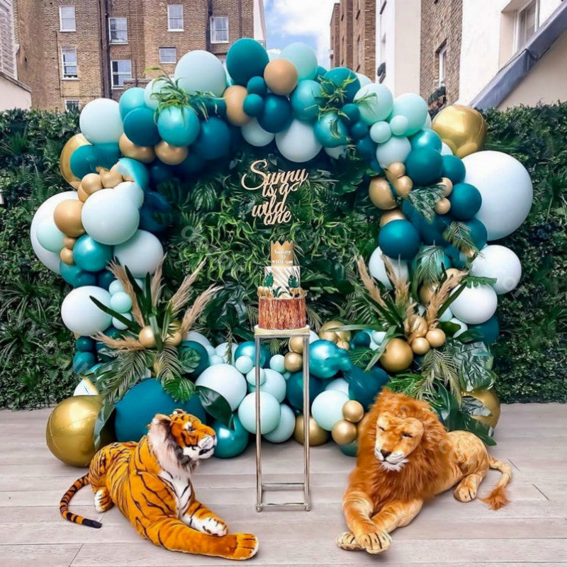 Teal & Gold Jungle Balloon Garland Arch Kit – Wild One Safari Party Decor