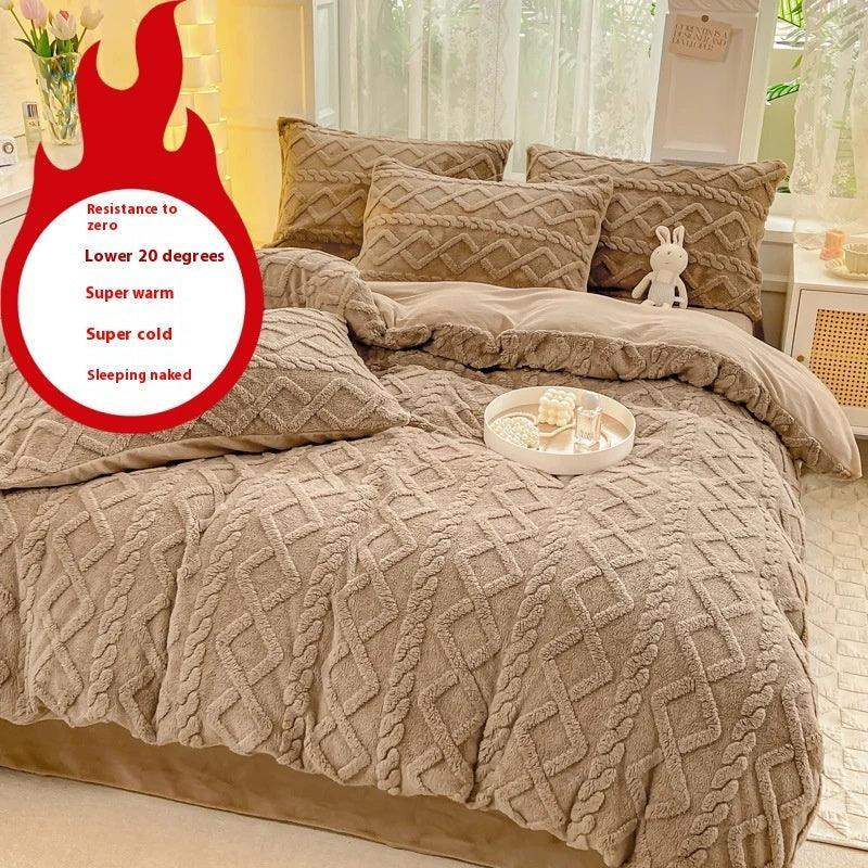 Winter Thickened Milk Fiber Soft Thermal Duvet Cover Bedding Set