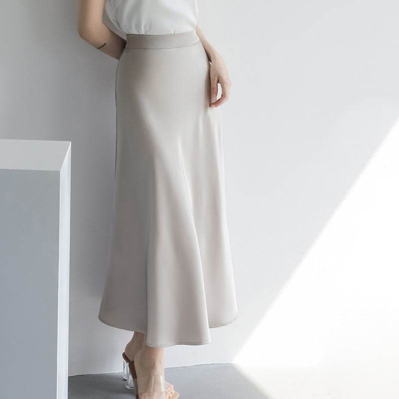 Women's formal Work Satin Skirt Summer High Waist Midi Sheath Skirt