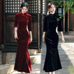 Improved Chinese-style Velvet Embroidered Dress Slim Dress