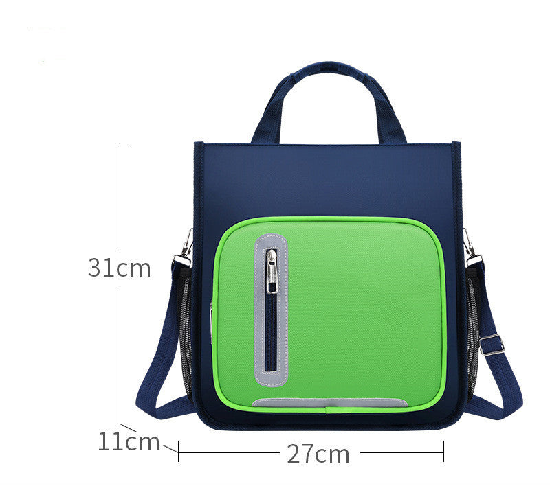 Kids Colour-Contrast Nylon School Backpack – Lightweight Children's Bag with Panda Patch (Blue, Red, Green)