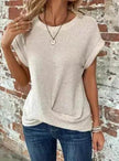 Casual Summer Short-sleeved Waffle blouse Top Summer New Solid Color Casual Evening Top For Women
