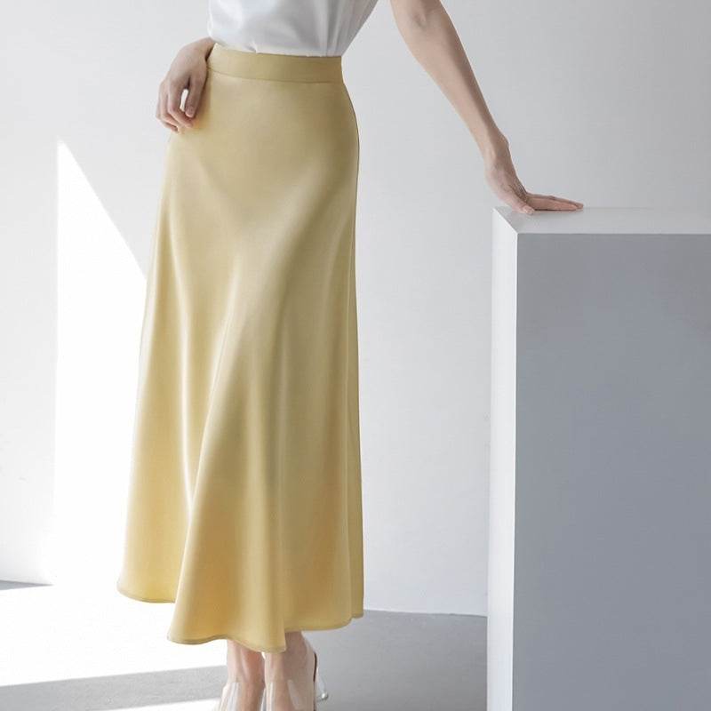 Women's formal Work Satin Skirt Summer High Waist Midi Sheath Skirt