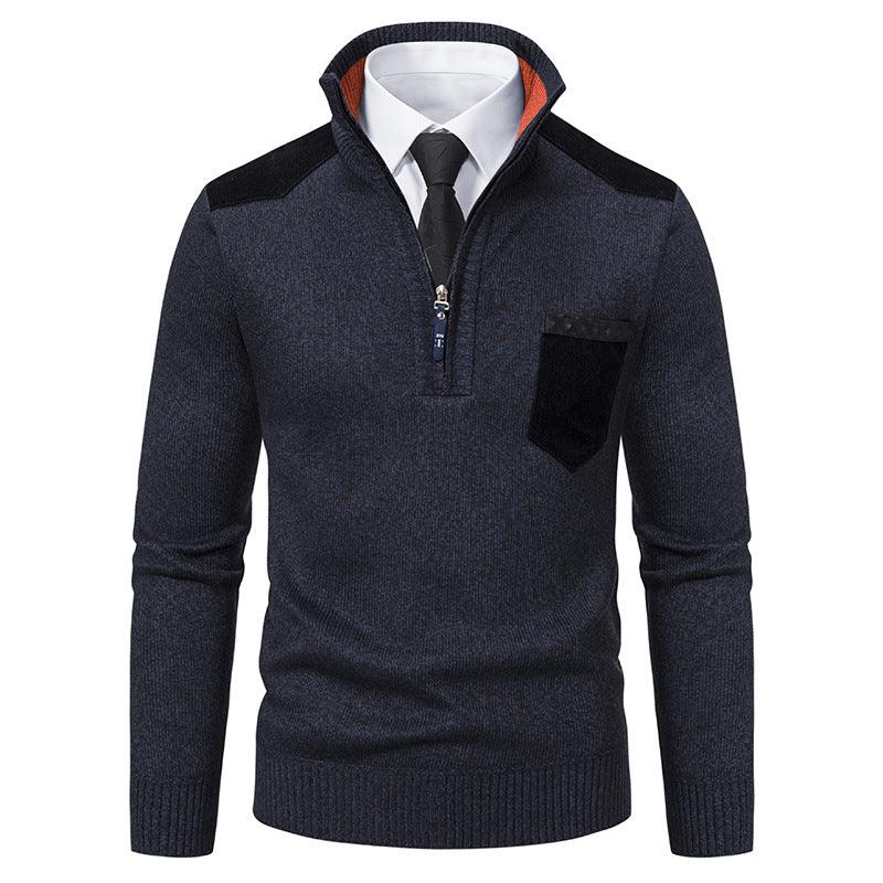 Men's heavyweight Polo Shirts - Half Zipper Cold Blouse Stand Collar
