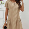 Women's Short-Sleeve Casual Dress with Pockets & Zipper – 12 Colors, S–3XL