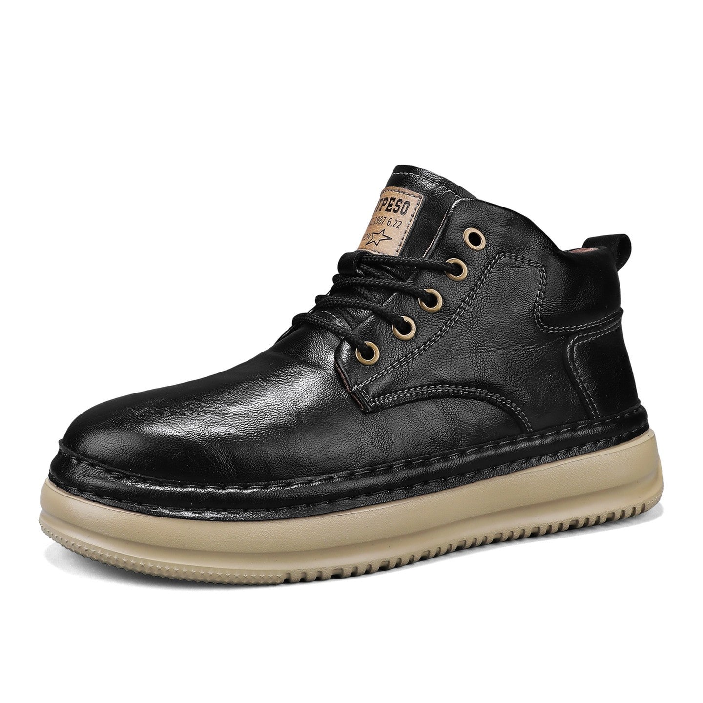 TPESO Retro Mid-Top Boots for Men – Chunky Sole Lace-Up Casual Ankle Boot