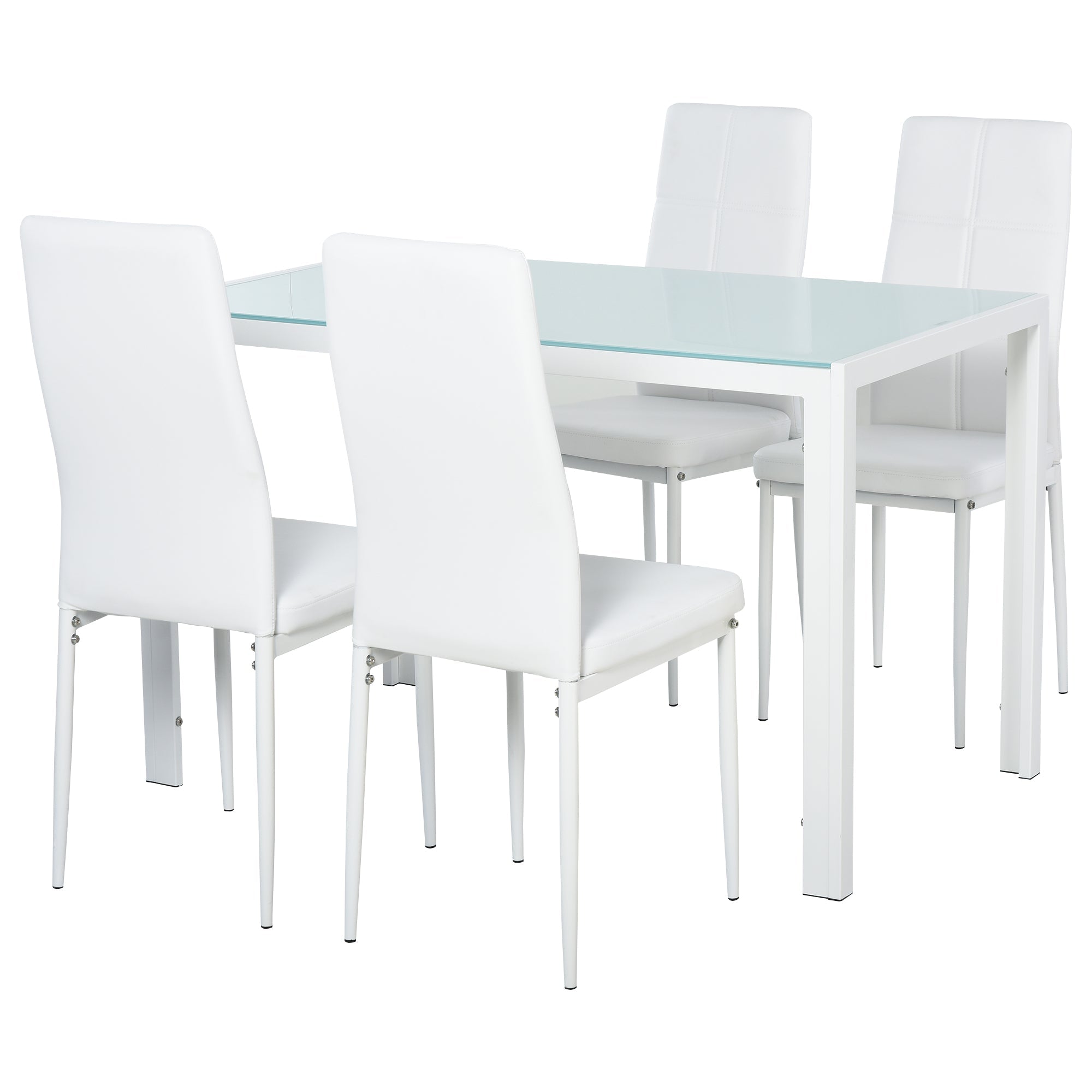 Zaya 5-Piece Rectangular Glass Dining Set for Small Spaces-White