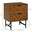 Erik Nightstand with 2 Drawers and Steel Legs-Walnut Brown