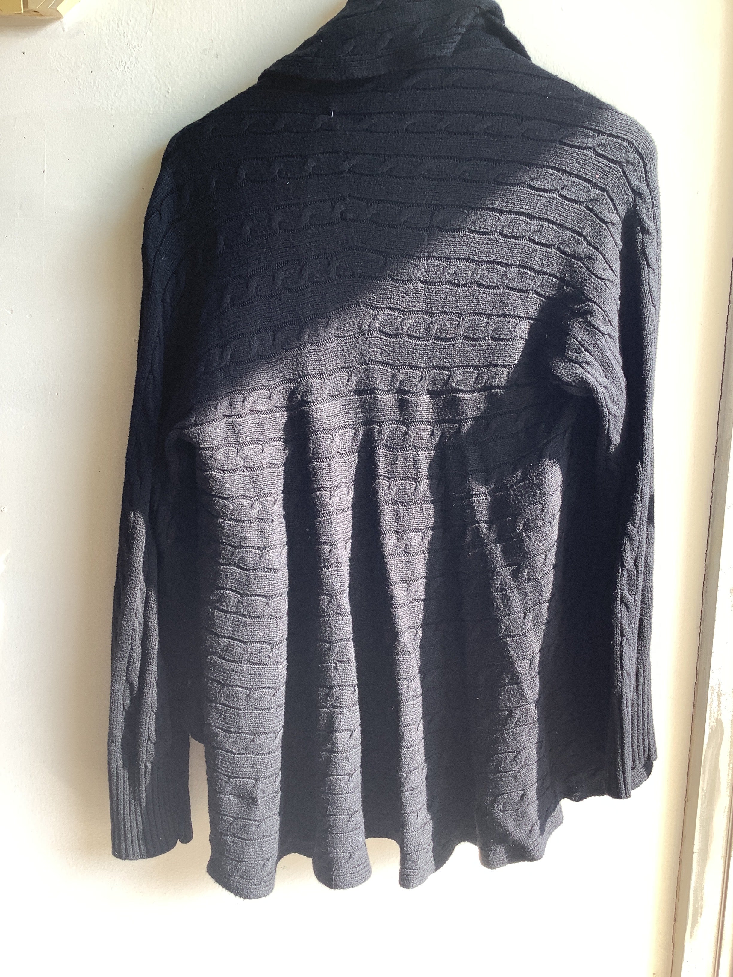 Vintage Black Draped Open-Front Cardigan