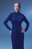 Glittery Mock Neck Long Sleeve Bodysuit - Royal Blue