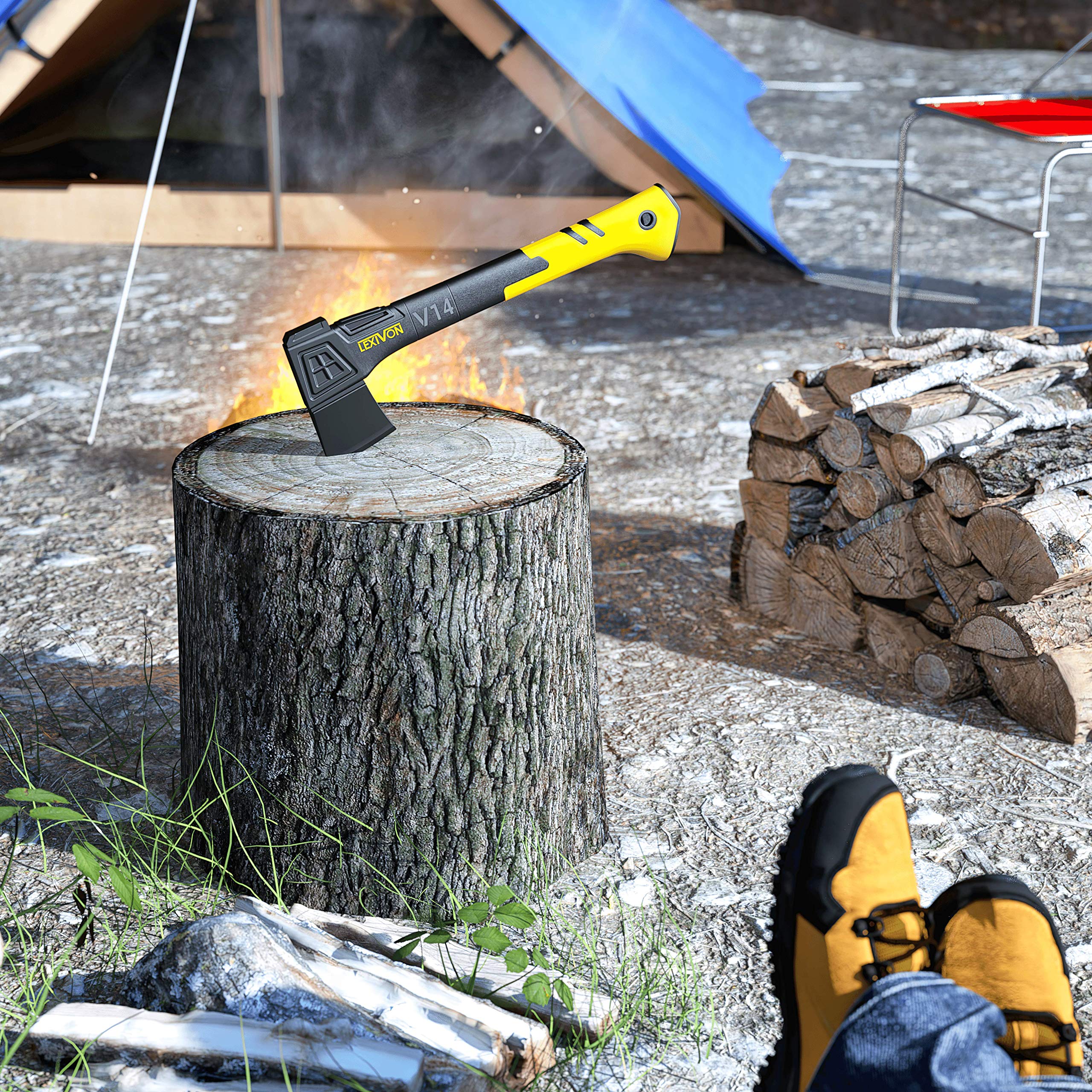 LEXIVON V14 Camping Hatchet, 14-Inch Axe | Ergonomic TPR Grip, Lightweight Fiber-Glass Composite Handle | Protective Carrying Sheath Included (LX-V14) 🍁 All In One Marketplace Canada