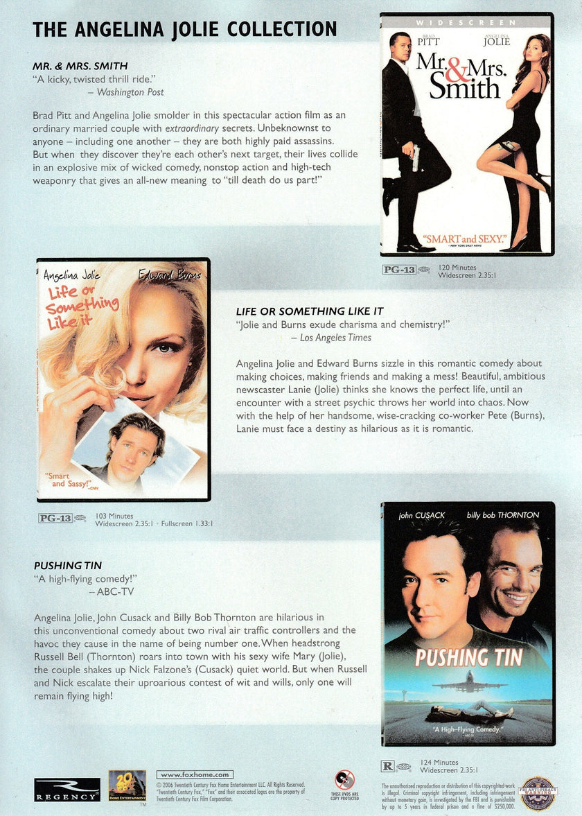 Angelina Jolie Celebrity Pack (Mr. & Mrs. Smith Disc/Life or Something Like It/Pushing Tin) - DVD