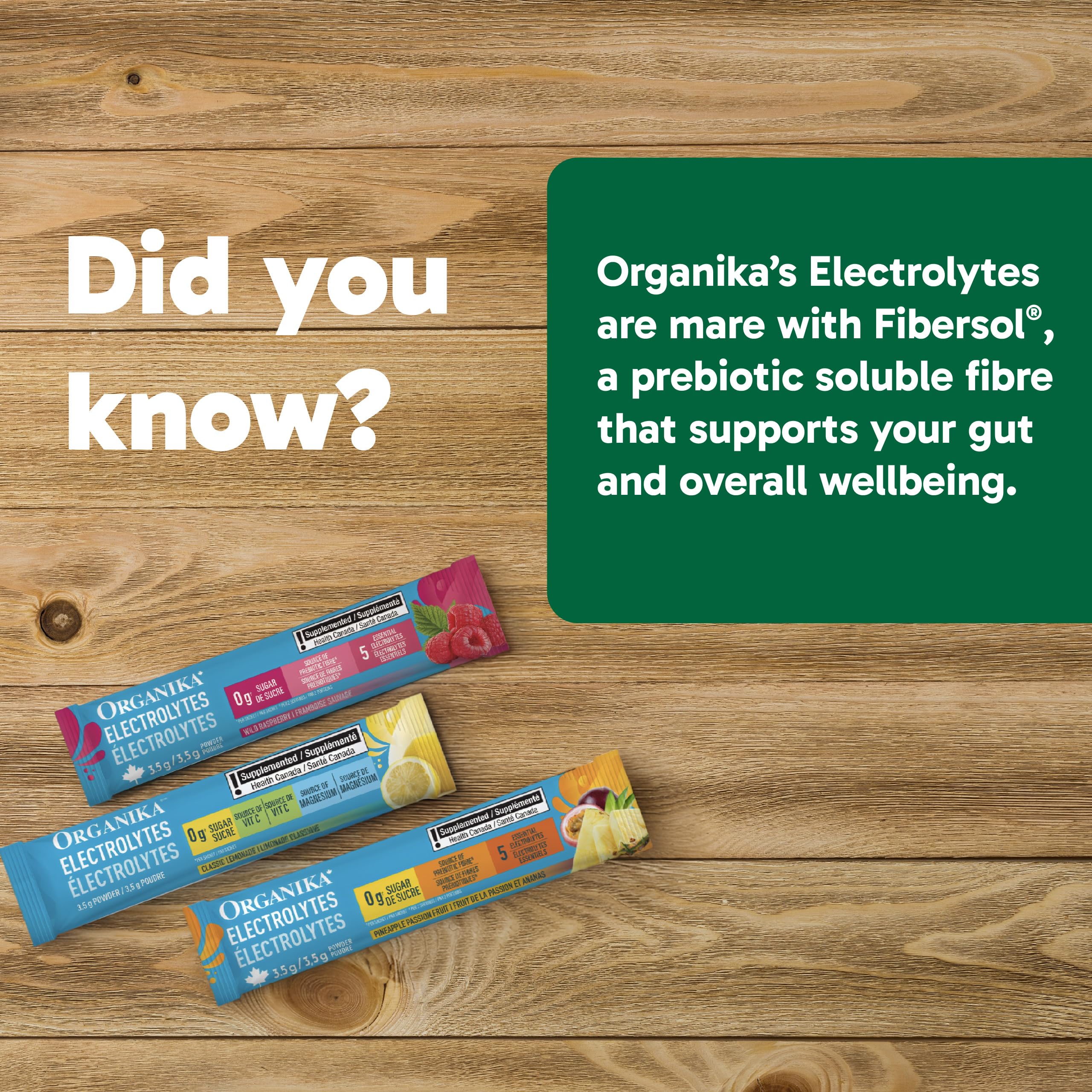 Organika Canadian-Made Electrolytes Powder with Vitamin C & Prebiotic Fibre - Sugar-Free Hydration Drink Mix Variety Pack - Lemonade, Raspberry & Pineapple Passionfruit - 21 Single-Serve Sachets x 3.5g 🍁 All In One Marketplace Canada