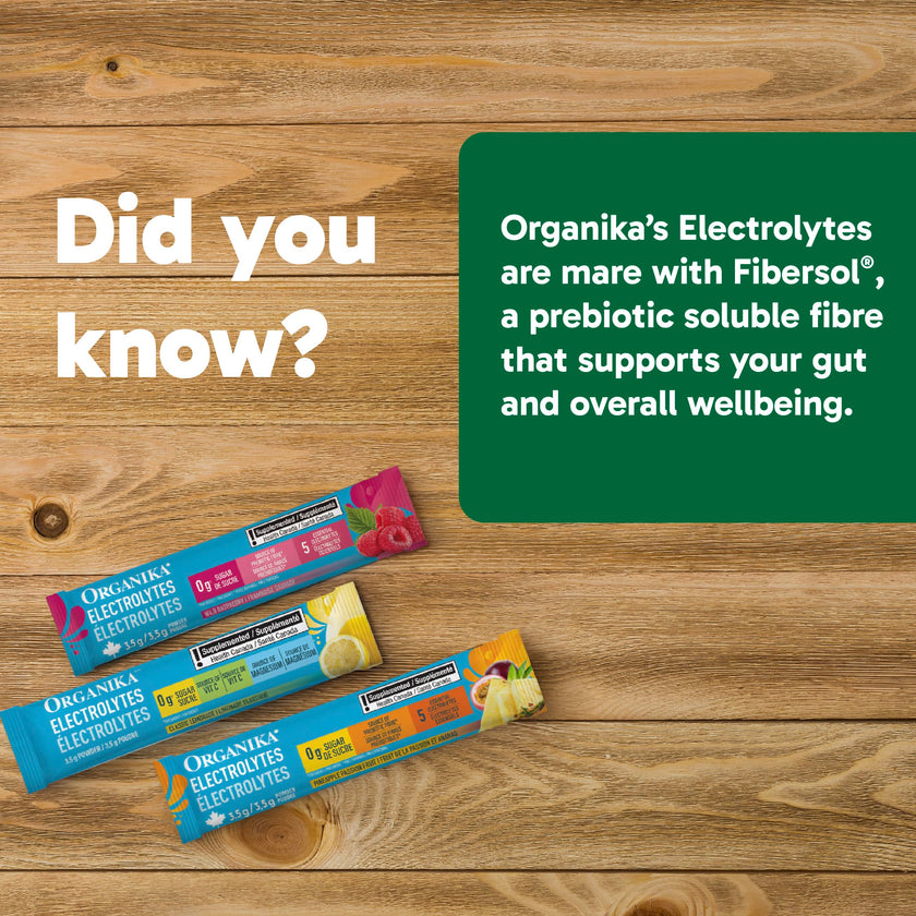 Organika Canadian-Made Electrolytes Powder with Vitamin C & Prebiotic Fibre - Sugar-Free Hydration Drink Mix Variety Pack - Lemonade, Raspberry & Pineapple Passionfruit - 21 Single-Serve Sachets x 3.5g 🍁 All In One Marketplace Canada