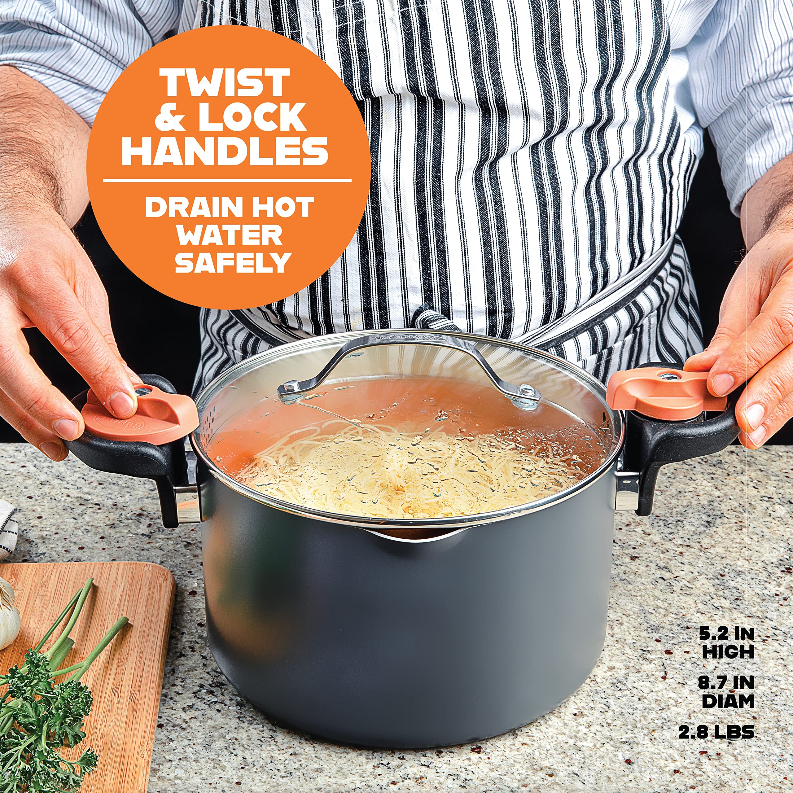 Gotham Steel 5 Quart Stock Pot with Strainer Lid, Nonstick Coated Ceramic Pot, Soup Pot, Pasta Pot with Strainer Insert, Cooking Pot with Lid and Twist Lock Handles, Dishwasher Safe, 100% Toxin Free 🍁 All In One Marketplace Canada