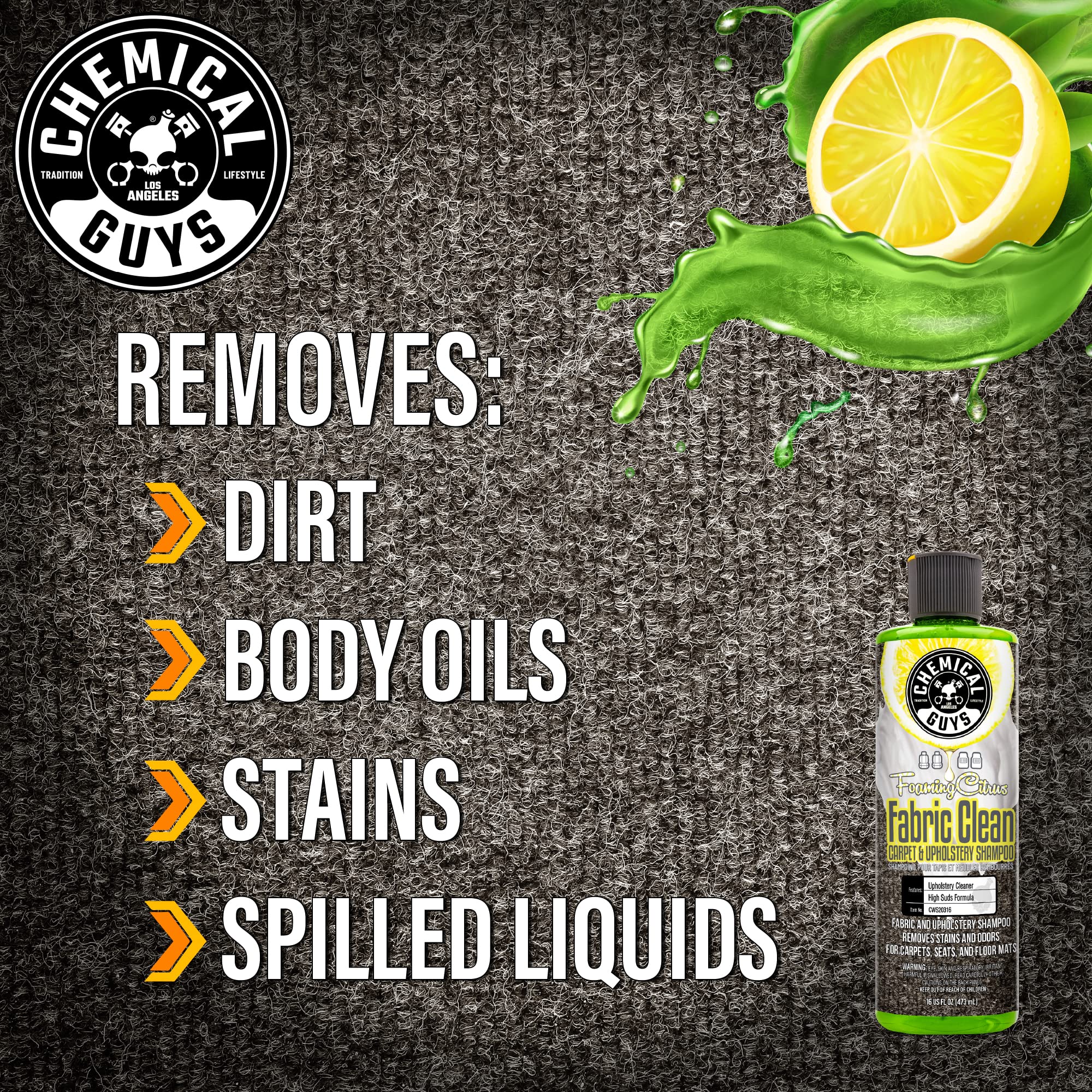 Chemical Guys Foaming Citrus Fabric Clean Carpet And Upholstery Shampoo And Odor Eliminator, Safe for Cars, Trucks, SUVs, Motorcycles, RVs & More, 473 ml, 2 Pack 🍁 All In One Marketplace Canada