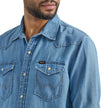 Wrangler Men's Iconic Denim Regular Fit Snap Shirt, Lake Wash, Large 🍁 All In One Marketplace Canada