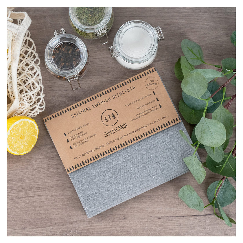 SUPERSCANDI 10 Pack Swedish Dish Cloths for Kitchen - 100% Biodegradable & Compostable | Washable Kitchen Cloths, Food-Safe & Without Plastic - Reusable Paper Towel for Any Surface | Grey 🍁 All In One Marketplace Canada