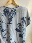 Vintage Soft Sky 100% Silk Tee | Indigo + Cream | Size Medium
