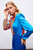 Silk Double-Breasted Patterned Bodysuit -  Blue and Orange