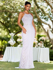 Mesh Backless Sequined straight Sleevless Maxi Dress - White