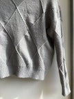 Vintage Grey Diamond-Patterned Turtleneck Sweater