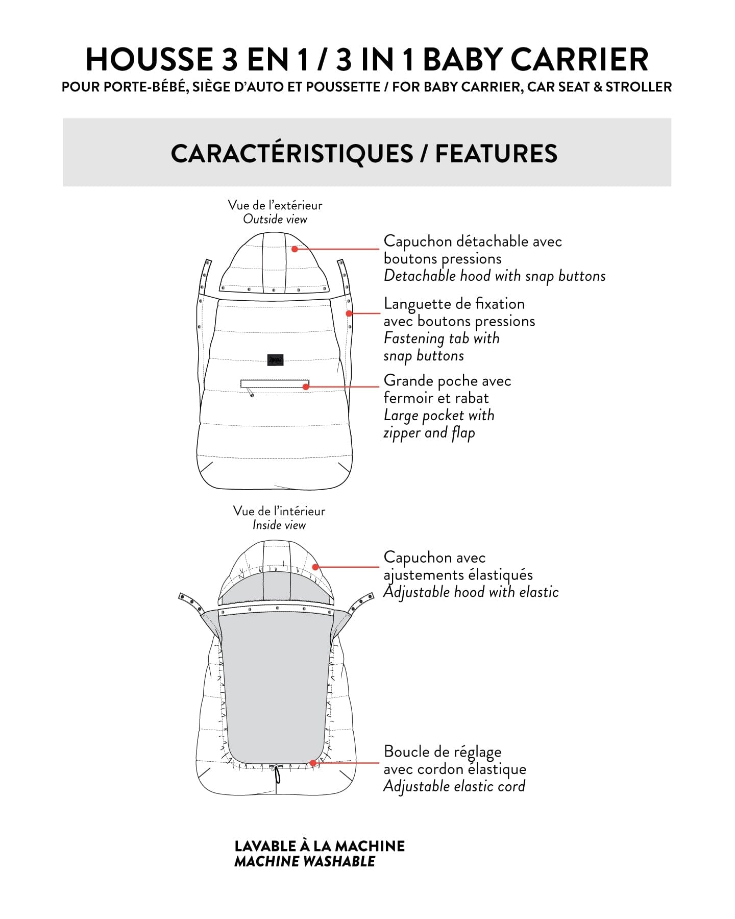 3-In-1 Multifunction Cover For Car Seat, Stroller, And Baby Carrier In Off-White