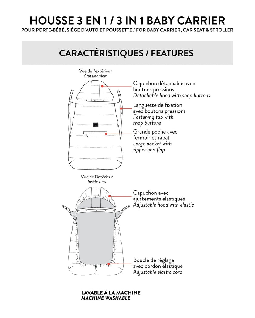 3-In-1 Multifunction Cover For Car Seat, Stroller, And Baby Carrier In Black
