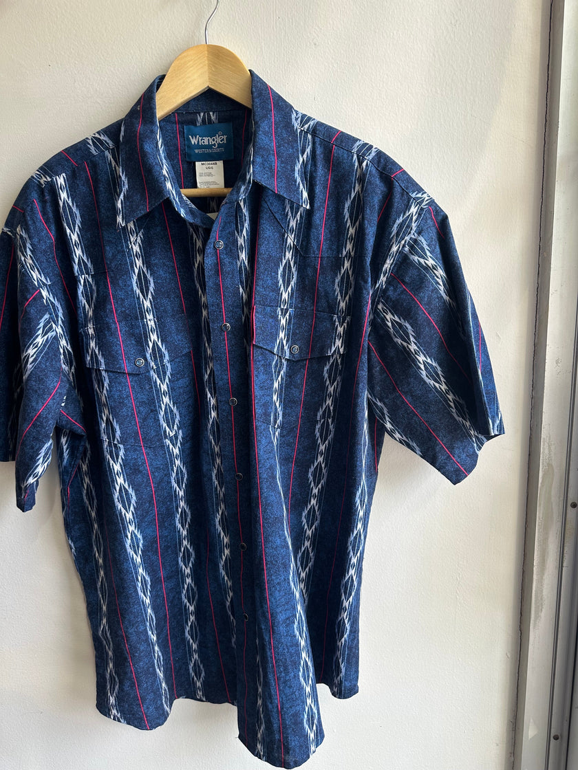 Vintage Men’s Blue Western Wrangler Shirt | Size Large
