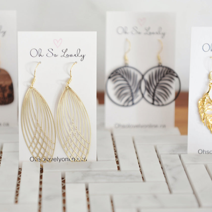 Noor Black Tropical Leaf Drop Earrings 