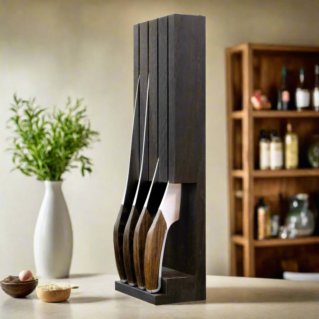 SYNCHROS |  Set of 4 Knives with Oak-wood Knife holder