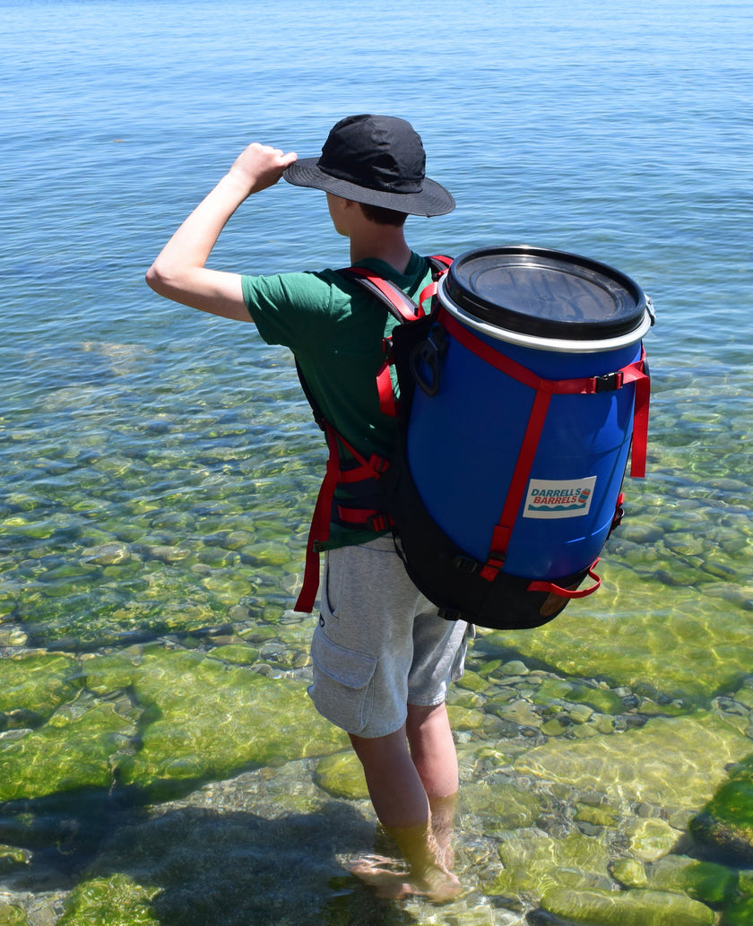 Darrell's Barrels 60L Canoe Barrel + Level Six Bad Hass Adjustable Barrel Harness Combo
