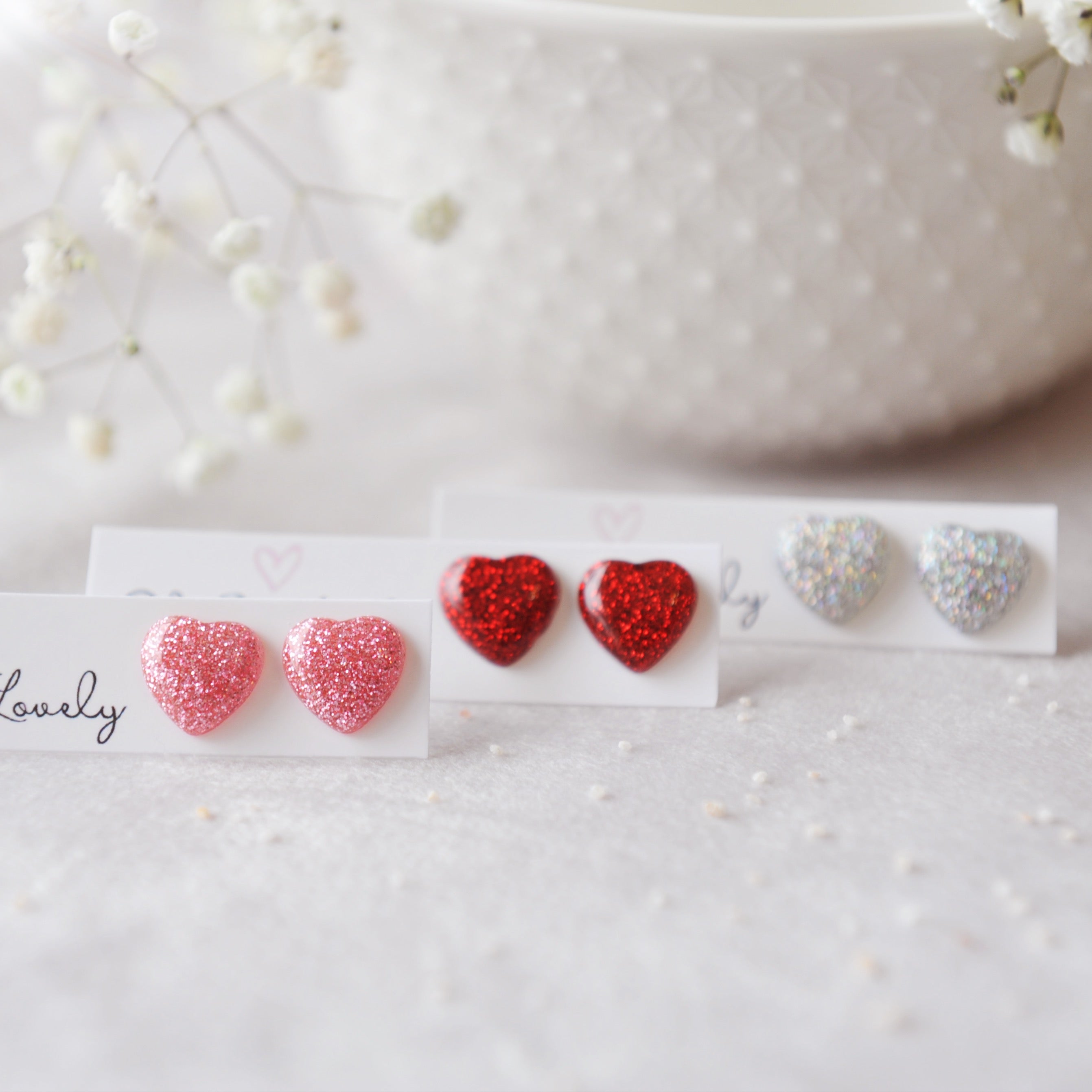 Glitter Heart Stud Earrings