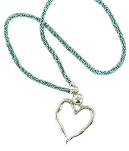 Beaded Rope Necklace with Open Heart