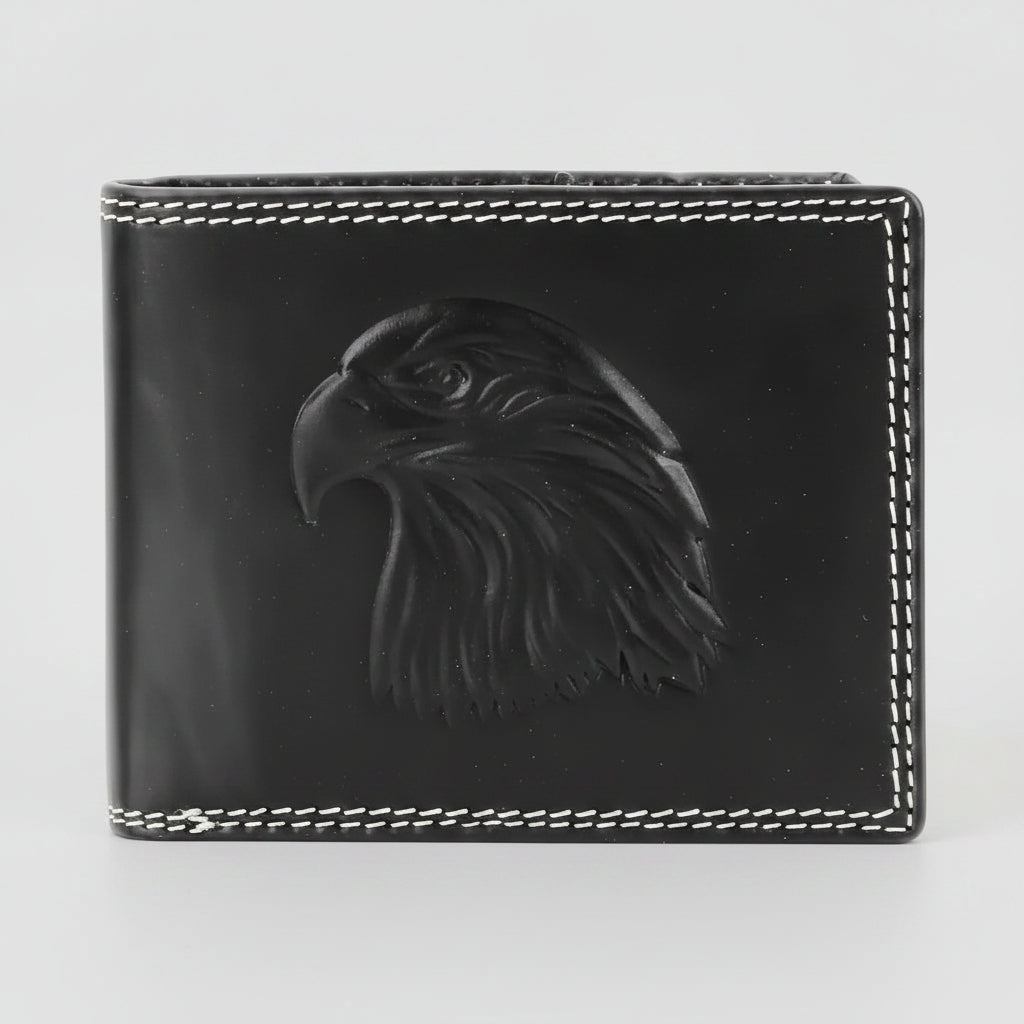 Men’s Cow Leather Eagle Embossed Bifold Wallet