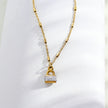 Style ABENI: Pavé Zirconia Pad Lock Pendant on a Tube Bead Chain Necklace in Gold