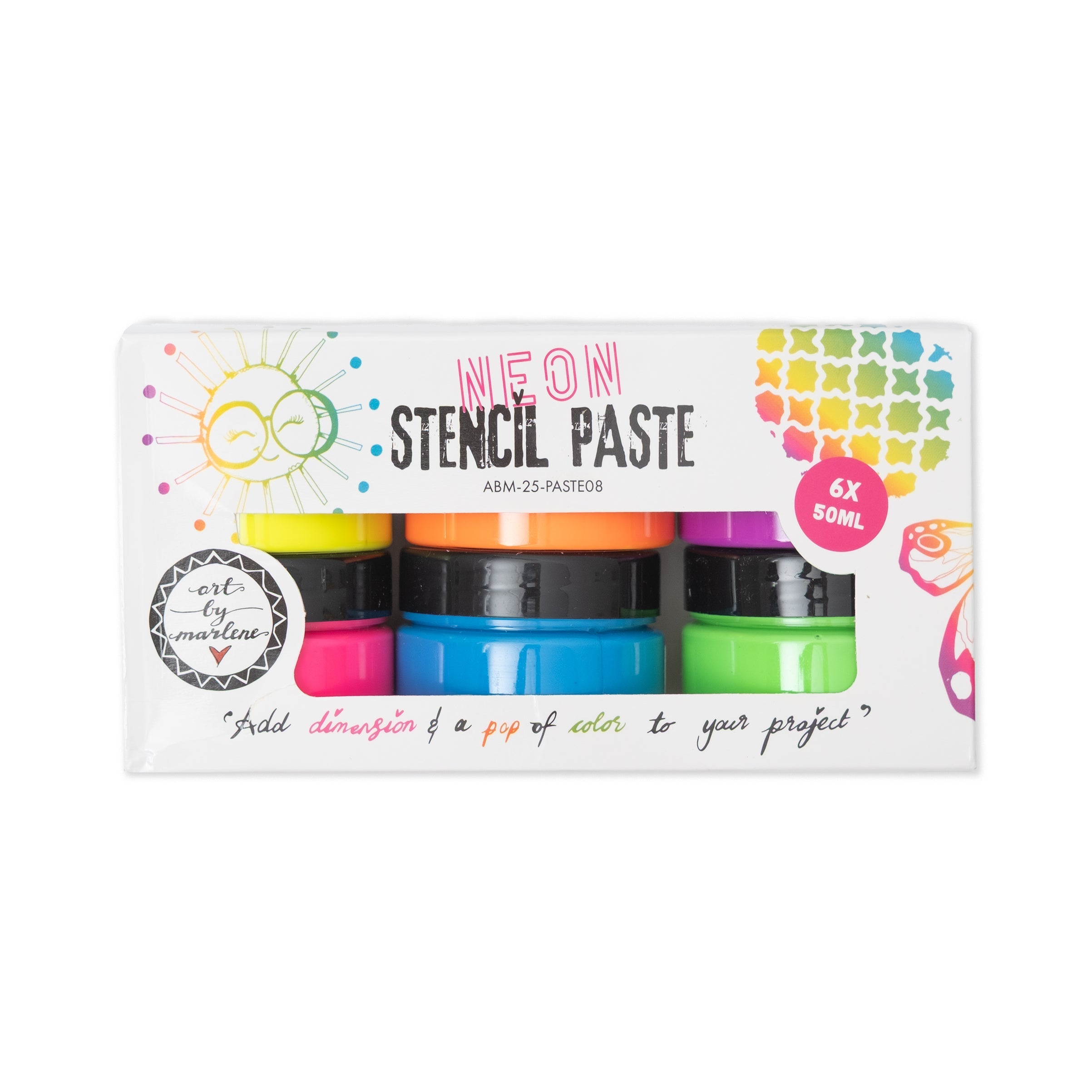 ABM Stencil Paste Neon Colors Art By Marlene 169x86x58mm 6x50 ml